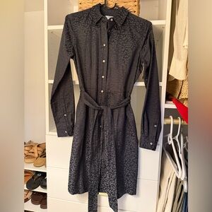 UNTUCKit Black Jacquard Long-Sleeve Shirt Dress with Waist Tie
